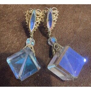 Lewis Segal Aurora Borealis Rinestone Crystal Bead Silvertone dangle earrings